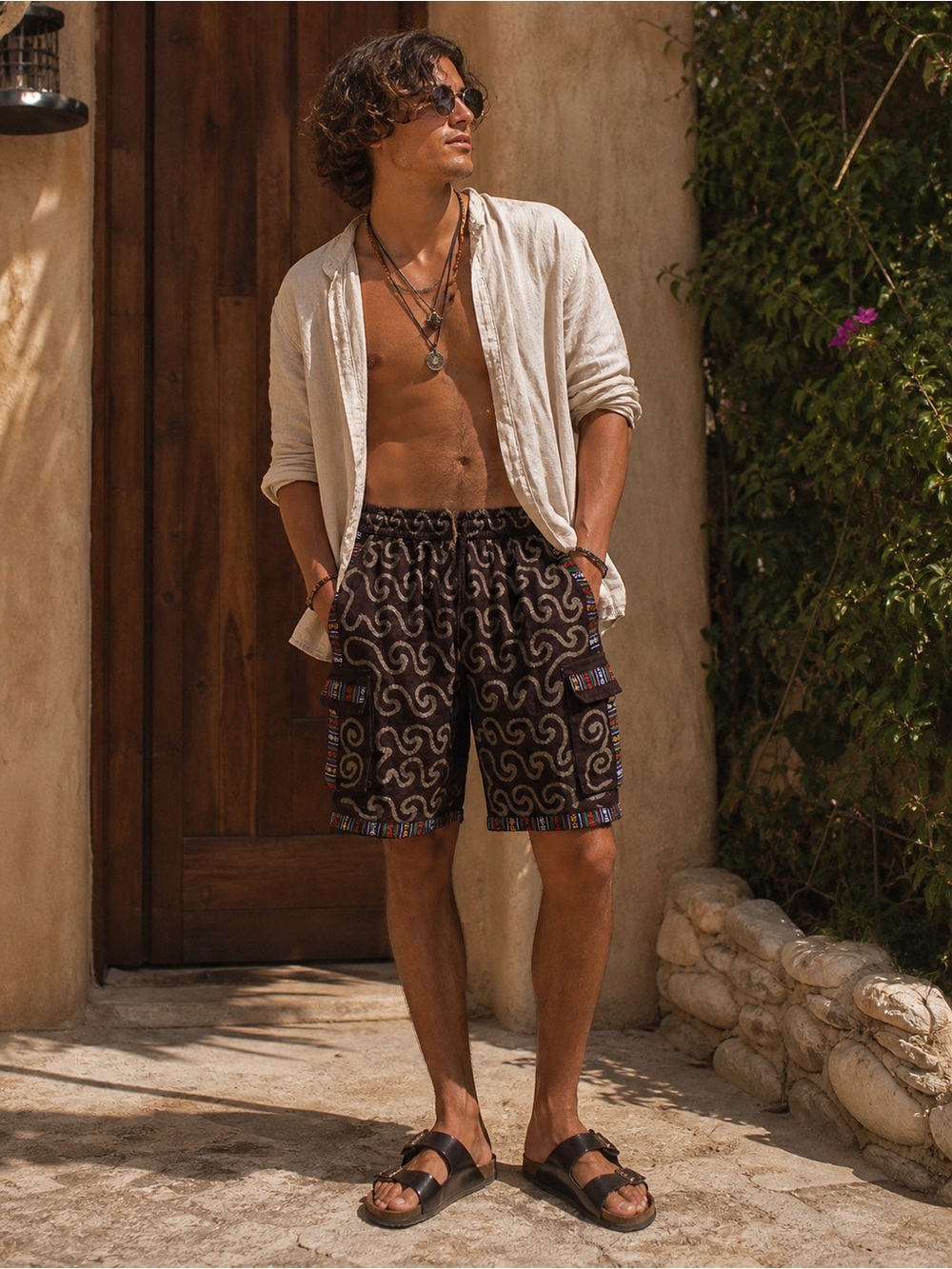Rising International 100% Cotton Cut Work Trim Drawstring Half Pant Cargo Shorts